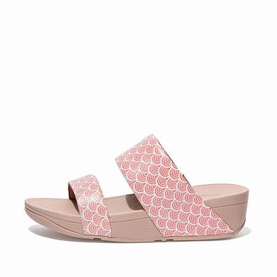 Fitflop Women's OLIVE Wave Print Leather Slides Sandals - Pink, JX1840357